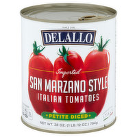 Delallo Italian Tomatoes, Imported, San Marzano Style, Petite Diced