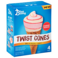 Blue Bunny Frozen Dairy Dessert, Strawberry Cheesecake, Twist Cones - 4 Each 