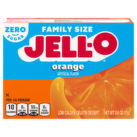 Jell-O Gelatin Dessert, Low Calorie, Zero Sugar, Orange, Family Size - 0.6 Ounce 