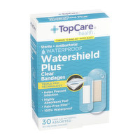 Topcare Watershield Plus, Sterile Antibacterial Waterproof First Aid Antiseptic Assorted Bandages, Clear - 30 Each 