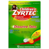 Zyrtec Allergy Relief, Original Prescription Strength, 10 mg, Dissolve Tabs, Citrus Flavor, 24 Hour - 12 Each