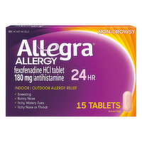 Allegra Allergy Relief, Indoor/Outdoor, Non-Drowsy, 24 Hrs, Tablets - 15 Each