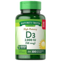 Nature's Truth Vitamin D3, High Potency, 50 mcg, Softgels