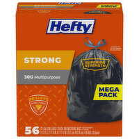 Hefty Trash Bags, Drawstring, Multipurpose, Large, 30 Gallon, Mega Pack - 56 Each 