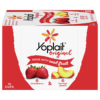 Yoplait Yogurt, Low Fat, Strawberry & Harvest Peach - 12 Each 