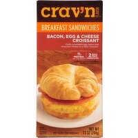 Crav'n Flavor Breakfast Sandwiches Croissant, Bacon, Egg & Cheese - 2 Each