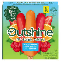 Outshine Fruit Ice Bars, No Sugar Added, Strawberry/Tangerine/Raspberry, Assorted - 12 Each 