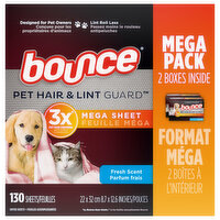 Bounce Dryer Sheets, Pet Hair & Lint Guard, Fresh Scent, Mega