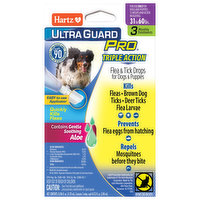 Hartz Flea & Tick Drops, for Dogs & Puppies, 31 to 60 Pounds - 3 Each