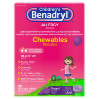 Children's Benadryl Allergy, Grape Flavored, Chewable Tablet - 20 Each