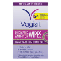 Vagisil Medicated Wipes, Anti-Itch, Maximum Strength
