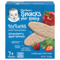 Gerber Teething Wafers, Gentle, Strawberry Apple Spinach, Teethers, 7+ Months - 12 Each 