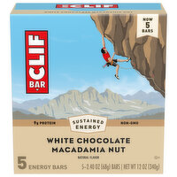 CLIF CLIF BAR - White Chocolate Macadamia Nut Flavor - Made with Organic Oats - 9g Protein - Non-GMO - Plant Based - Energy Bars - 2.4 oz. (5 Pack) - 12 Ounce 