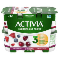 Activia Yogurt, Low Fat, Black Cherry, Mixed Berry - 12 Each 