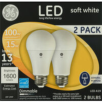 Ge Light Bulbs, LED, Soft White, 15 Watts, 2 Pack