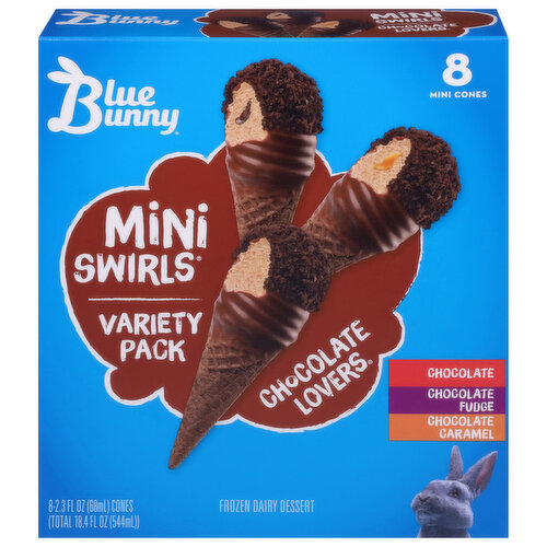 Blue Bunny Frozen Dairy Dessert, Chocolate Lovers, Mini Cones, Variety Pack