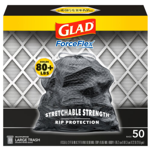 Glad Trash Bags, Drawstring, Multipurpose, 30 Gallon, Large