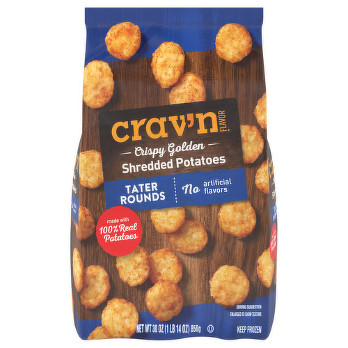 Crav'n Flavor Shredded Potatoes, Crispy Golden, Tater Rounds