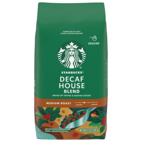 Starbucks Coffee, 100% Arabica, Ground, Medium Roast, Decaf House Blend