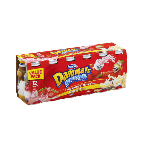 Danimals Strawberry Explosion Flavor & Banana Split Flavor Smoothies