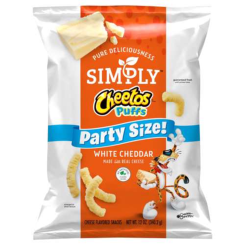 Made with real cheese. Pure Deliciousness Simply: At Simply, our snacks are made with ingredients you can feel good about, and come from the brands you love. We call this Pure Deliciousness. We make it easy to be cheesy. These delicious snacks are baked to perfection and then seasoned using Real Cheese.