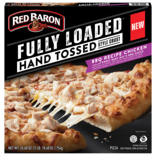 Red Baron Pizza, Hand Tossed, BBQ Recipe Chicken, Fully Loaded