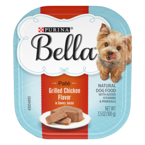 Calorie Content (Calculated)(ME): 996 kcal/kg,100 kcal/tray USA Purina Bella Grilled Chicken Flavor is formulated to meet the nutritional levels established by The AAFC0 Dog Food Nutrient Profiles for maintenance of adult dogs. Feed 4 trays daily per 10 lb adult dog. Natural dog food with added vitamins & minerals. Questions? 1-800-778-7462. Pamper your little princess with big taste in a small meal she can sink her teeth into with Purina Bella Grilled Chicken Flavor in Savory Juices adult wet dog food. Treat her to full flavor with every container of this grilled chicken flavored pate you open, and let her dive into the tempting juices. She can enjoy the enticing taste of this healthy wet dog food, and you can appreciate the fact that you're giving her essential nutrition to help support overall good health. Natural with added vitamins and minerals, this high-quality adult dog food is made with small dogs in mind, meaning she is getting everything she needs for a day playing with you. Made in a small size for small dogs, this meal offers a blend of antioxidants to help support her immune system. Tender pate full of flavor makes it easy for her to get a mouthful. It's an inviting dish with rich grilled chicken flavor, letting you indulge her in the manner she deserves.; Give your small dog the flavor she loves and the nutrition she needs to help her on the way to a special day by serving Purina Bella Grilled Chicken Flavor in Savory Juices adult wet dog food. Because it's 100 percent complete and balanced for adult dogs, this meal for small dogs lets you spoil her every day, simply for being adorable. With each protein-packed bite she takes, you're filling her body with good food and great flavor. Natural with added vitamins and minerals, this adult super-premium wet dog food is a delicious meal, or mix it up at dinnertime by trying Bella Natural Bites With Added Vitamins and Minerals With A Blend Of Real Turkey and Chicken and Accents of Carrots and Green Beans adult dry dog food for a tempting fare even the tiniest dog clamors for. The small tray is easy to drop in your bag before heading off together for a walk in the park or a romp in the dog park.
Everything starts with something small, including Purina Bella food for small dogs. That's why we begin our recipes and formulas with research on what's best for your tiny treasure. We create super-premium dog food recipes based on research backed by a team of scientists, including nutritionists. Purina Bella Grilled Chicken Flavor in Savory Juices adult wet dog food is proudly manufactured in U.S. facilities, and there are food safety and quality checks from beginning to end. Since each Bella product is backed by a trusted brand with over 90 years of experience in helping push pet nutrition forward, you can feel confident about every meal you serve your little friend. We know that life is better with pets, and with all the love and high-quality ingredients that go into preparing each Purina Bella meal inspired by small dogs, we help keep the awe in small alive.; Support your small dog throughout her long life expectancy with Purina Bella Grilled Chicken Flavor in Savory Juices adult wet dog food, with a blend of antioxidants for immune system health.