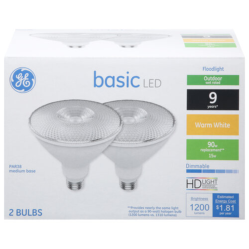 GE Light Bulbs, LED, Outdoor, Floodlight, Warm White, 15 Watts