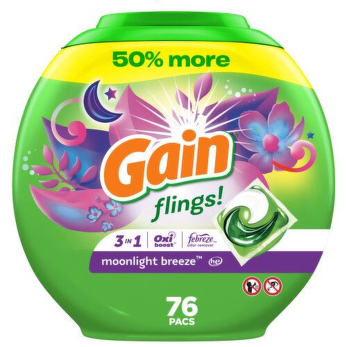 Gain flings Laundry Detergent Pacs, 76 Count, Moonlight Breeze Scent