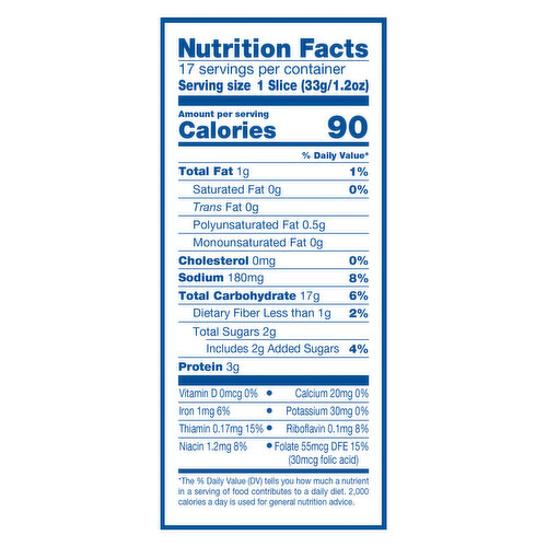 wonder bread nutrition label