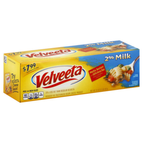 Velveeta Cheese Product, Pasteurized Recipe, Reduced Fat, 2% Milk