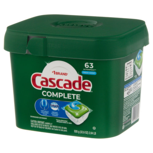 Cascade Complete ActionPacs 06081 Fresh Scent Automatic Dishwasher  Detergent Pod 63 Count