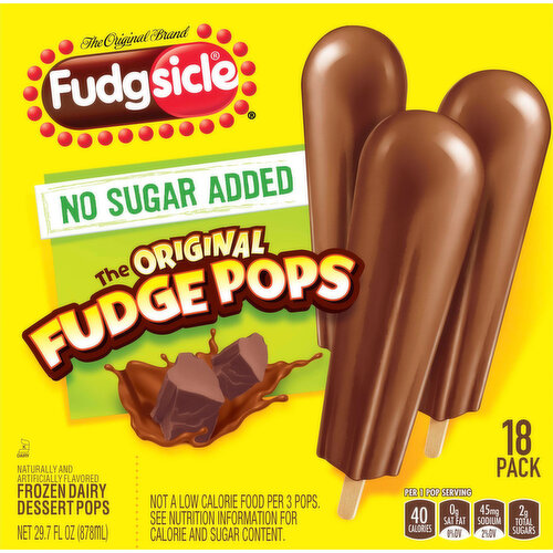 Fudgsicle Frozen Dairy Dessert Pops, No Sugar Added, The Original Fudge Pops, 18 Pack