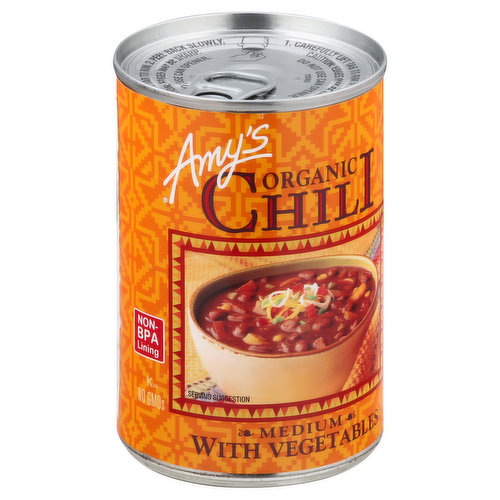 Amys Chili, Organic, with Vegetables, Medium