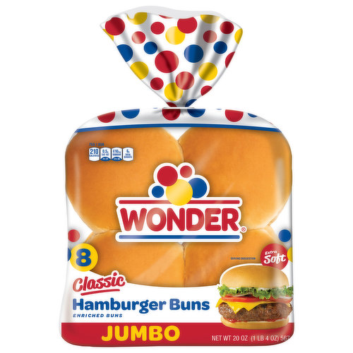 Wonder Hamburger Buns, Enriched, Classic, Extra Soft, Jumbo