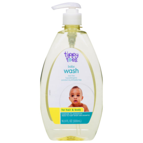 Tear free. Hypoallergenic. Paraben & phthalate free. Compare to Johnson's head-to-toe wash and shampoo (This product is not manufactured or distributed by Johnson & Johnson Consumer Inc., distributor of Johnson's Calming Shampoo). A clean baby is a happy one! Tear free and hypoallergenic. Tippy Toes baby wash for hair & body is an ultra mild cleanser designed for use on baby's entire body. Delicate enough for babies, the rich lather gently cleanses baby's hair and skin.