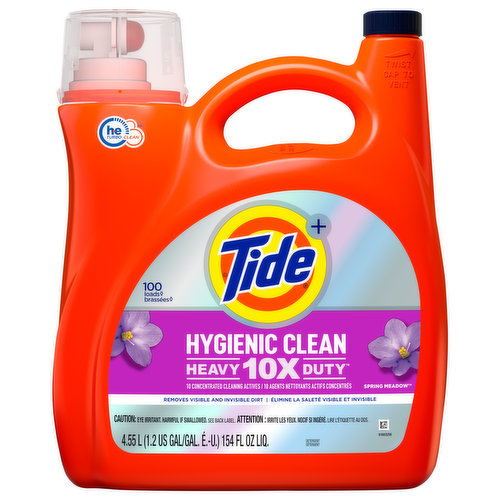 Tide + Detergent, 10x Heavy Duty, Hygienic Clean, Spring Meadow