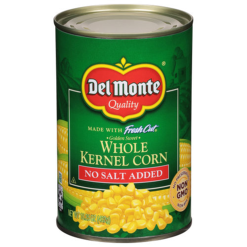 Del Monte Kernel Corn, No Salt Added, Golden Sweet, Whole
