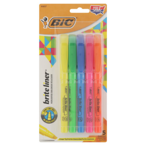 Bic Brite Liner Highlighter, Pastel, Chisel Tip, Assorted - 6 highlighter