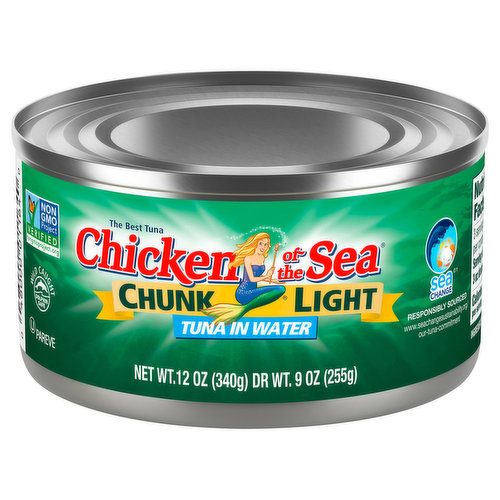 Chicken of the Sea Chunk Light Tuna in Water is perfectly seasoned with salt and packed in water for the freshest, best taste.