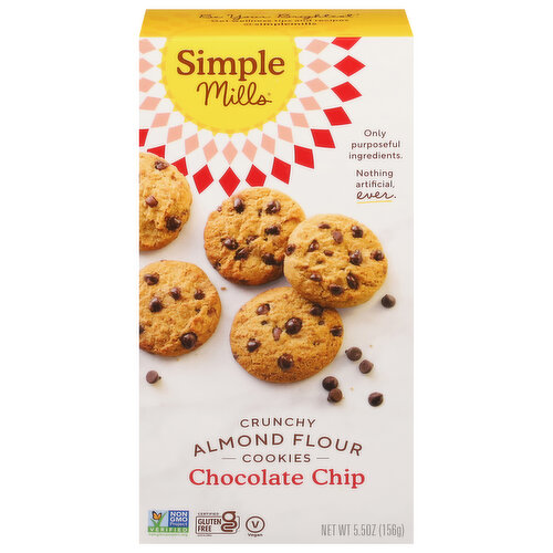 Simple Mills Cookies, Chocolate Chip, Almond Flour, Crunchy