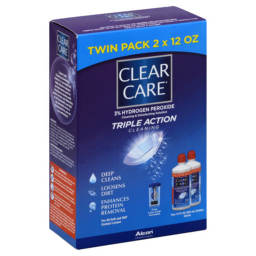  Clear Care Plus Cleaning Solution with Lens Case, Twin Pack,  Multi, 12 Oz, Pack of 2 : Health & Household