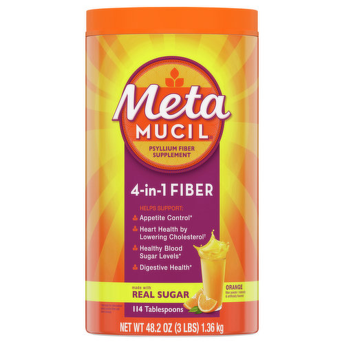 Helps Support: Appetite control. Heart health by lowering cholesterol (See back for information about soluble fiber and heart disease). Healthy blood sugar levels. Digestive health. 114 tablespoons. No.1 doctor recommended brand.