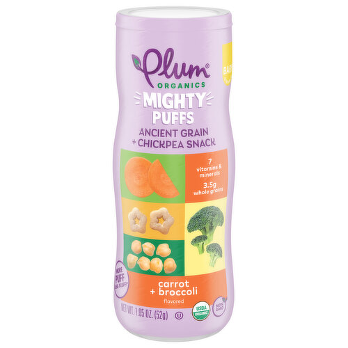 Plum Organics Mighty Puffs Carrot + Broccoli 1.85oz Canister