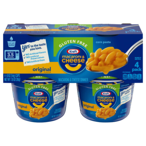 Kraft Macaroni & Cheese Dinner, Gluten Free, Original Flavor, 4 Pack
