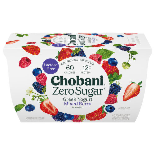 Chobani Yogurt, Zero Sugar, Mixed Berry Flavor