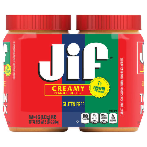 Jif Peanut Butter, Gluten Free, Creamy, Twin Pack