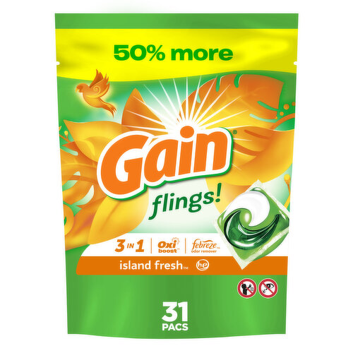 Gain flings Laundry Detergent Soap Pacs, Island Fresh