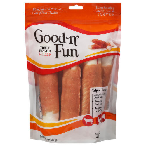 Good 'n' Fun Dog Snacks, Rolls, Triple Flavor