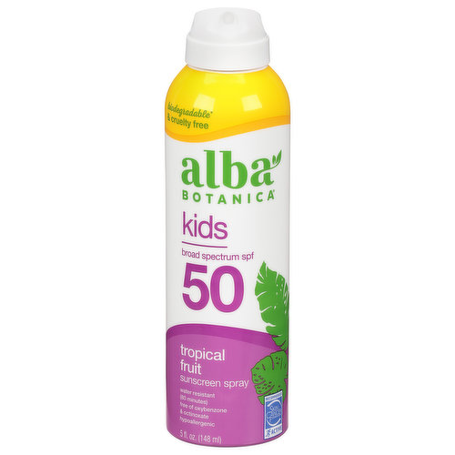 Alba Botanica Sunscreen Spray, Kids, Tropical Fruit, Broad Spectrum SPF 50